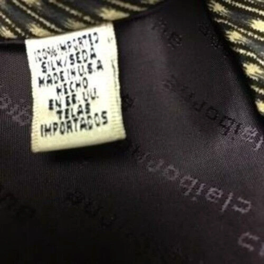 Claiborne Silk Tie Mens Black White Striped Pattern Classic Business USA Vintage